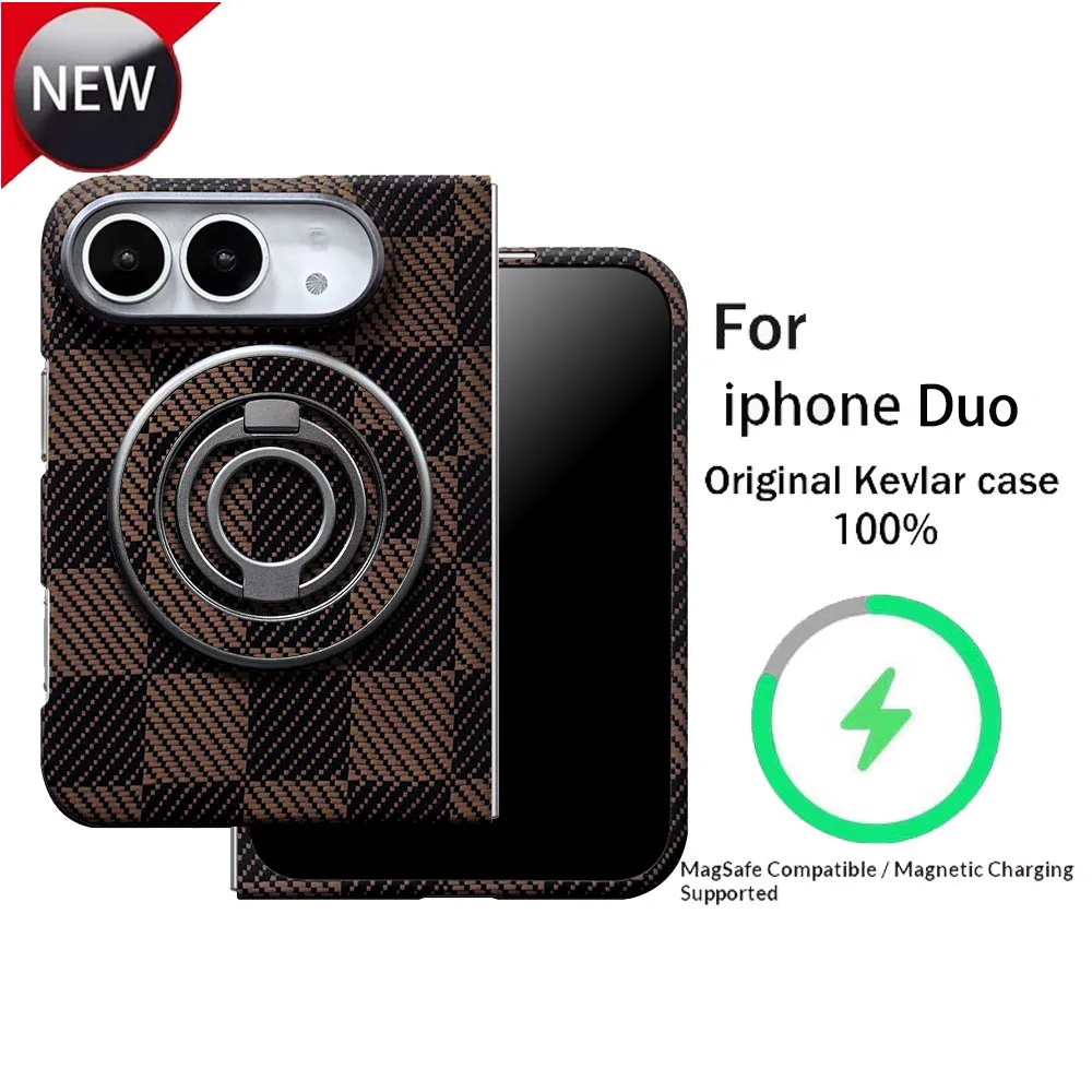 Case For iphone Duo Wide, 100% Kevlar Genuine Aramid Carbon Fiber Luxury Materials Ultra Thin Magnetic Magsafe Protective Cover