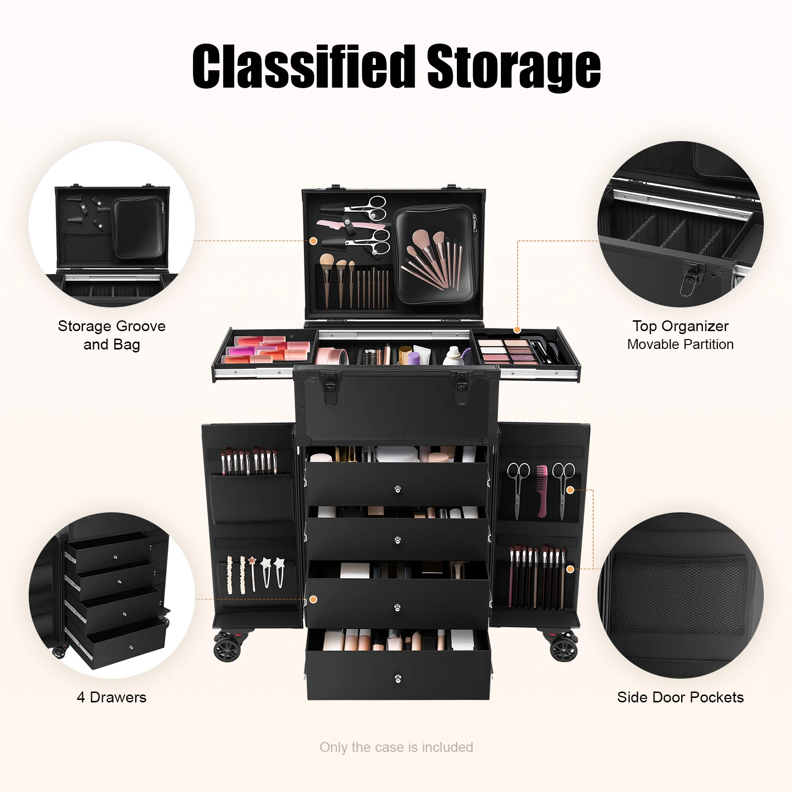 Beauty Works Makeup - Valise de Maquillage Professionnelle à Roulettes