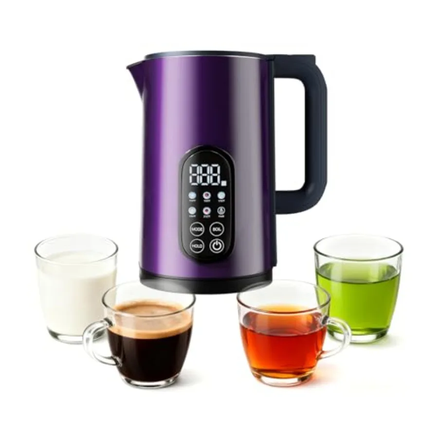 

Electric Kettle with Temperature Control 1.7L Cordless for Tea Coffee Baby Formula 5 Presets 2H Keep Warm 304 Stainless Steel B