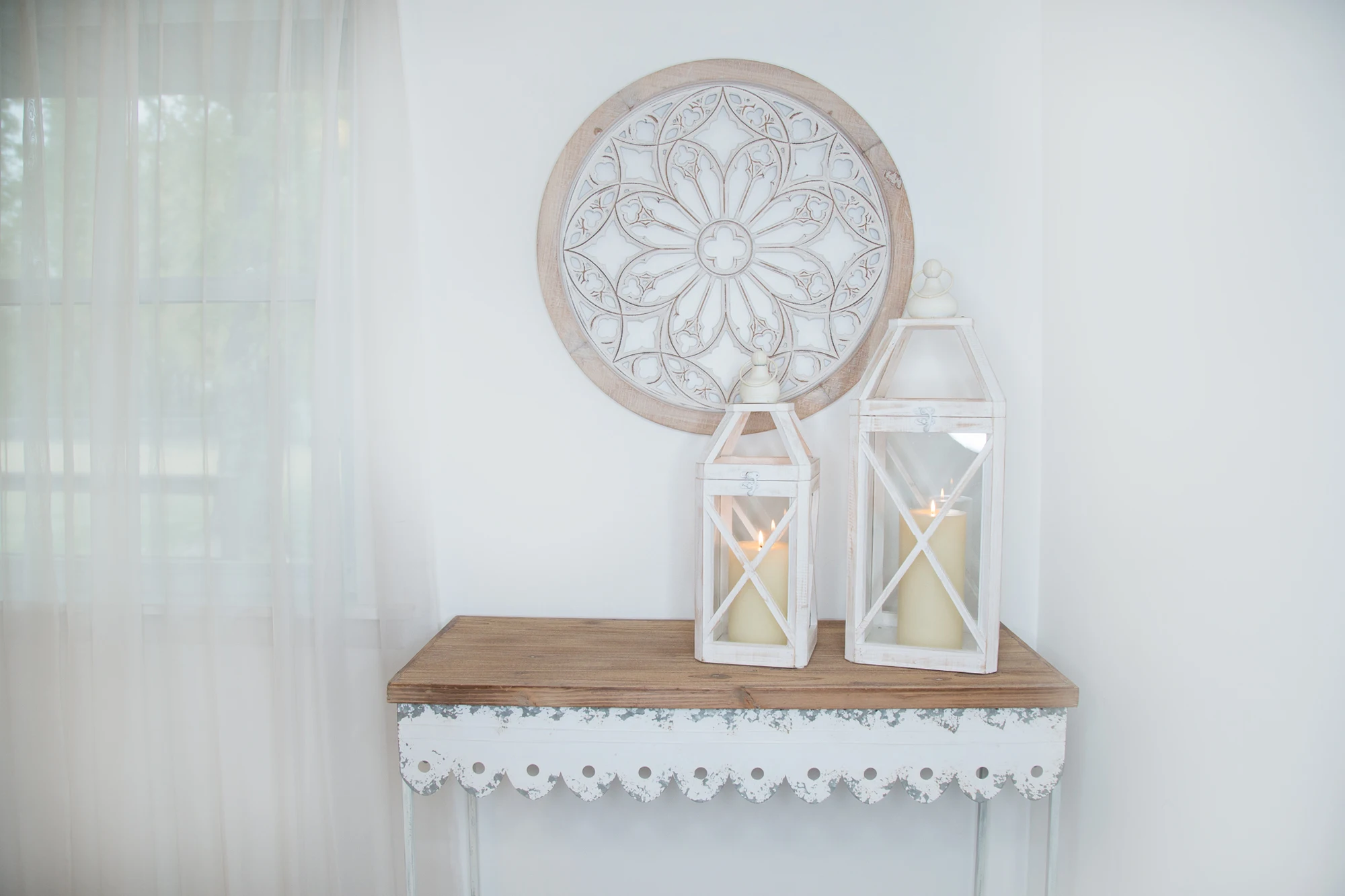 مهرجان الفانوس العتيقة إطار خشبي العتيقة الأبيض غسلها فانوس الشمعدان #5
