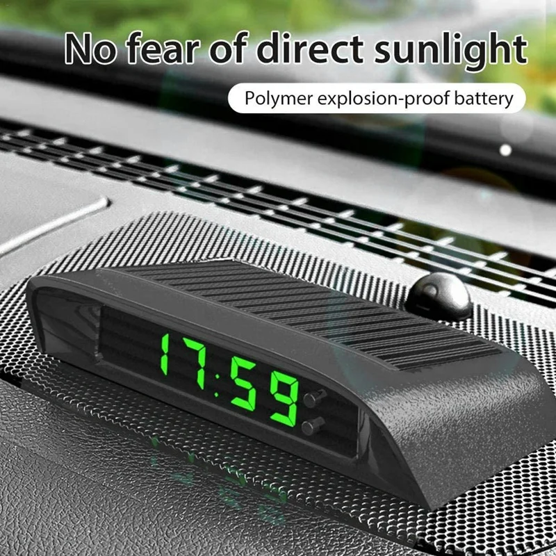 Car Clocks With Night Display Thermometer Auto Internal Stick-On Digital Watch Solar Powered 24-Hour Car Clock