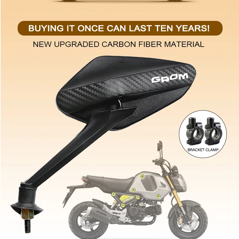 

Carbon Fiber Rearview Mirror Adjustable Motorcycle Convex Mirrors 8mm For Honda GROM Tank Pad GROM MSX 125 msx125 Grom 125 LOGO