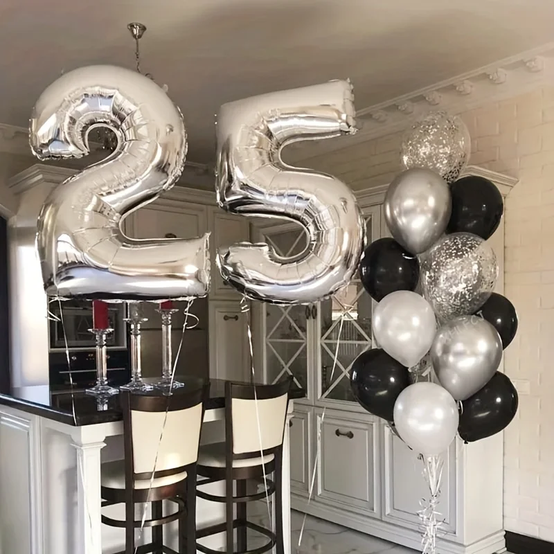 13pcs Large 40inch Number 25 Balloons Silver Confetti Set 25th Birthday Party Decoration Anniversary Baby Shower Decor Globos