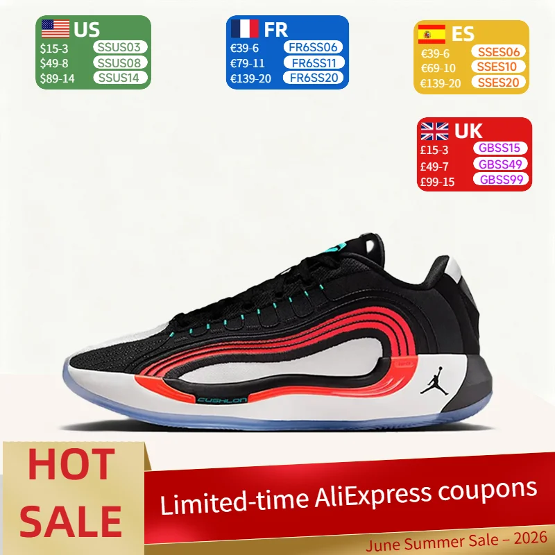 Zapatillas de baloncesto Nike Jordan Luka 4 de caña baja, versátiles, duraderas y antideslizantes para hombre en negro, blanco y rojo HF0824-001