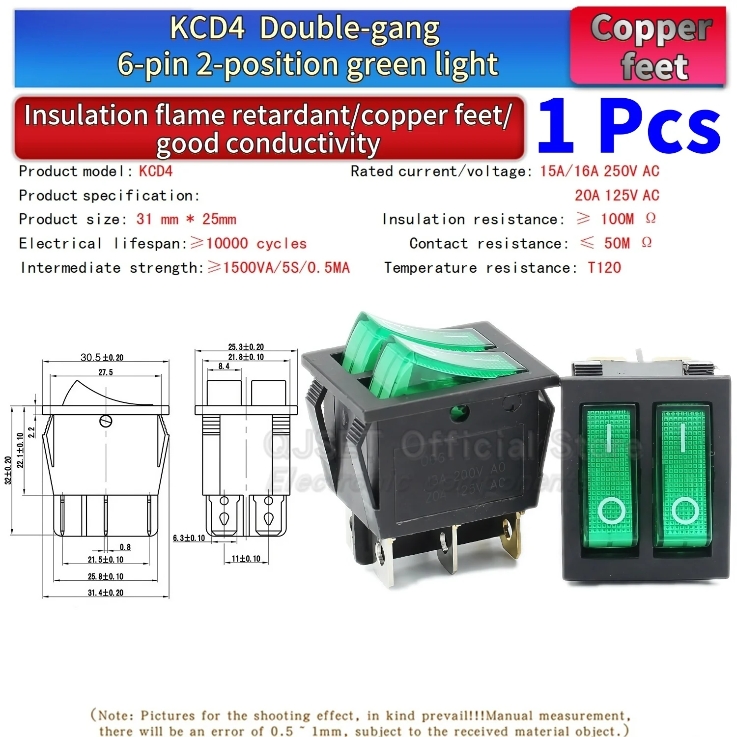 1 Stück KCD3/4/8 Dual 6-Pin/Dreifach 9-Pin 2/3-Gang Netzschalter, Rot/Grün Beleuchteter EIN-AUS-EIN Elektro-Wok-Schalter 15A 250V 20A – Detail 6