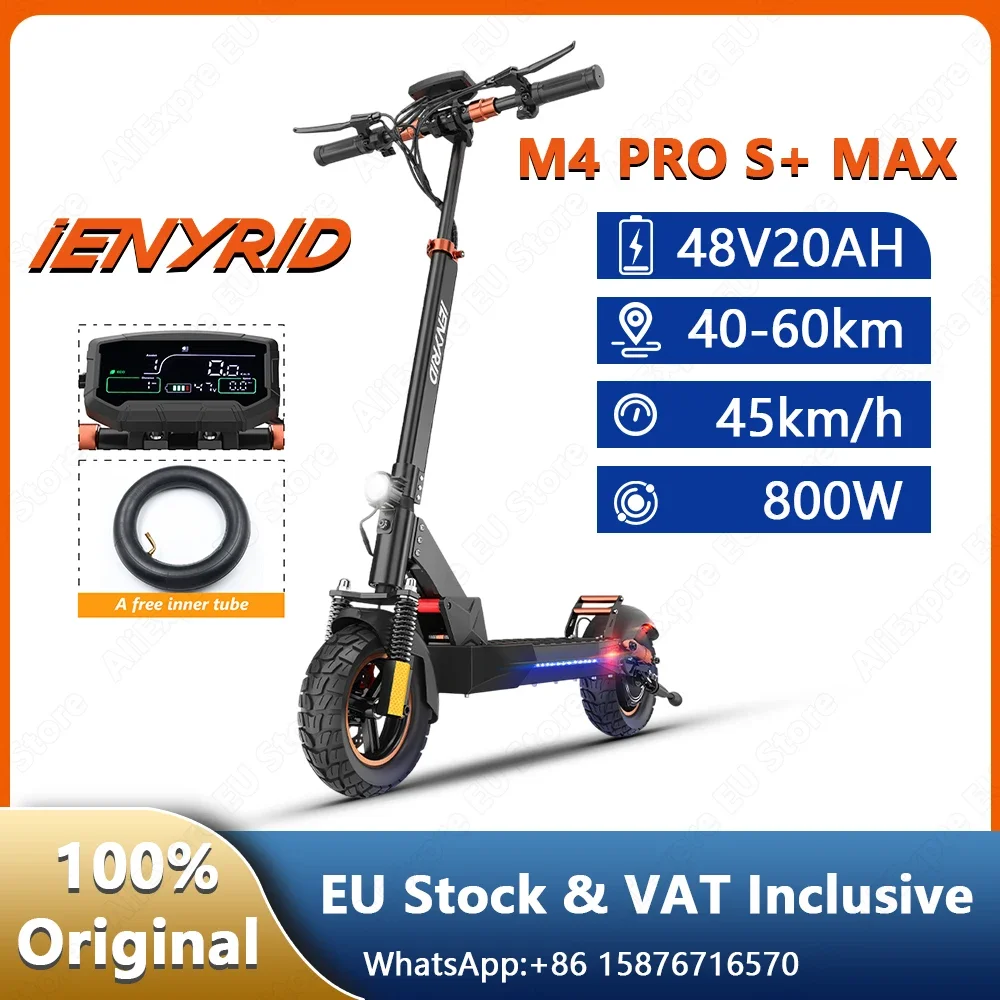 

IENYRID M4 PRO S + MAX Электрический самокат 800 Вт Двигатель 48 В 20 Ач с литиевой батареей Скутеры Электрический 10-дюймовый складной электронный самокат для внедорожных шин