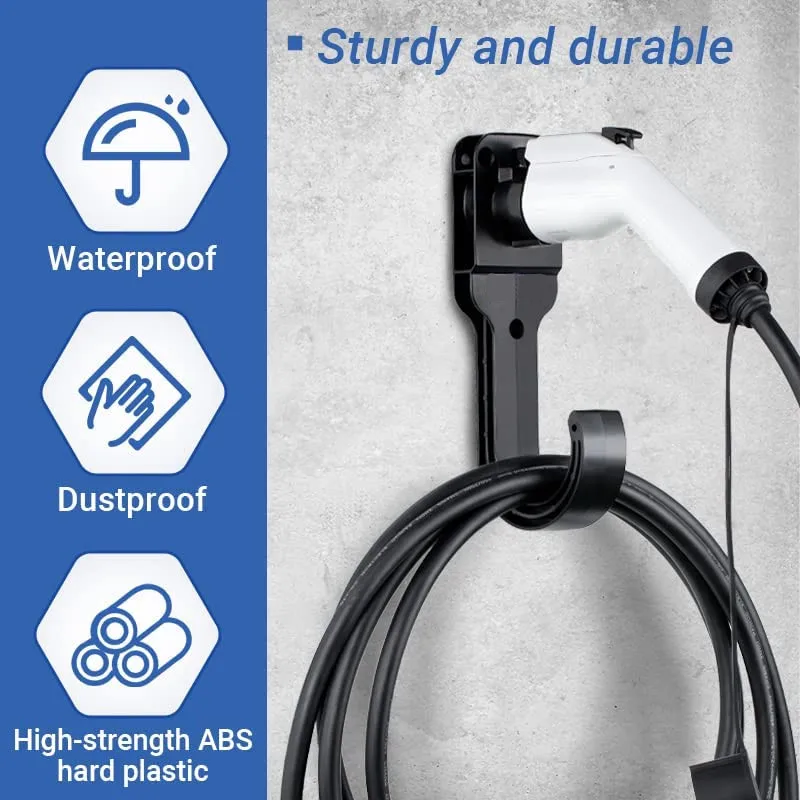 EV Charger Nozzle Holster Dock Holder for Type1/Type 2 Plug High Quality ABS J-Hook Combination for Wall Mounted EV Cable Holder