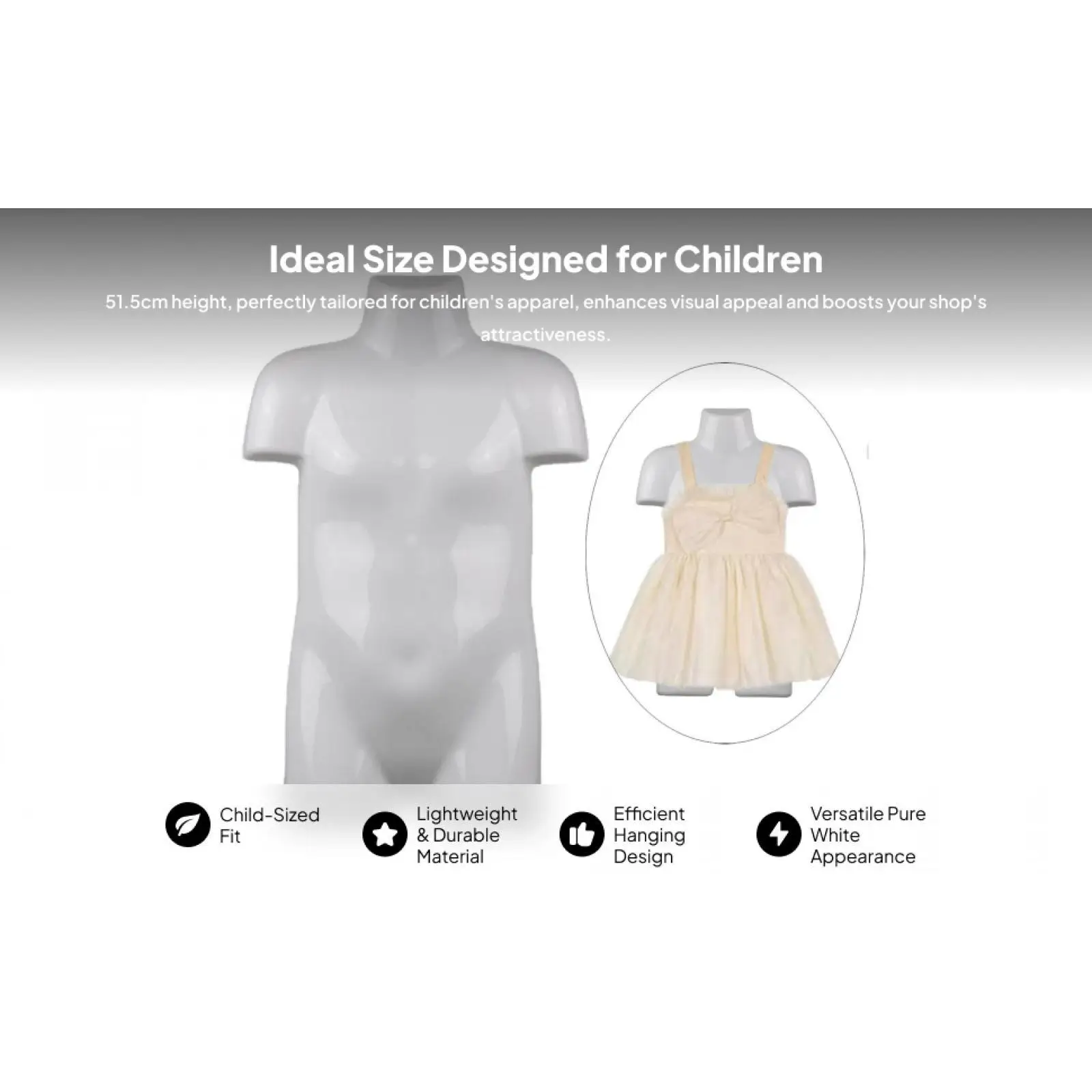Kid Mannequin Torso Half Body Plastic Model with Hook for Boutique Store Children’s Clothing Display