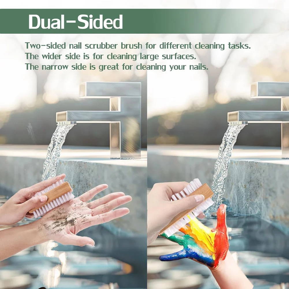 AB68 Two-Sided Nail Brush Set-For Cleaning 4Pcs Fingernail Brushes, Wooden Nail Cleaner Scrubber Included