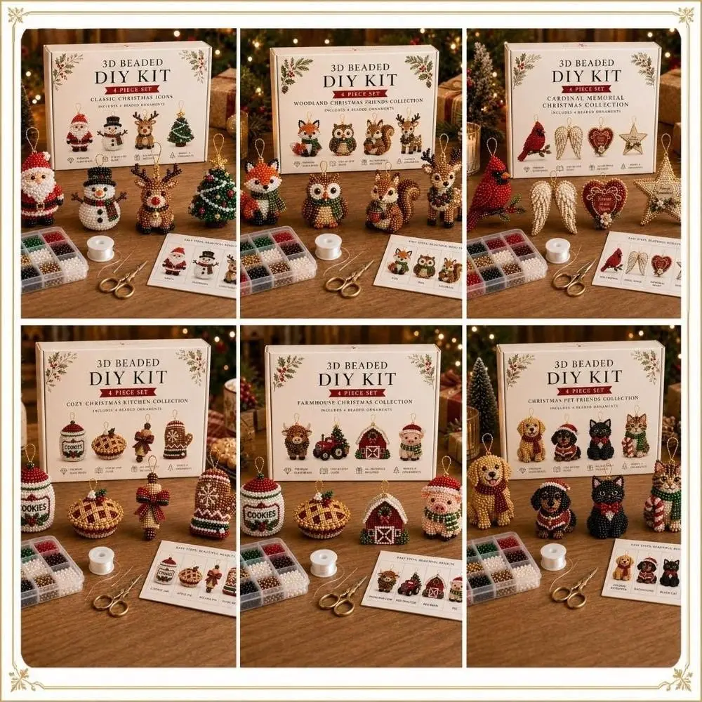 Christmas Theme 3D Beaded Craft Kit Creative Beadwork with Instructions Beaded Art Set Jewelry Making Supply for Adults