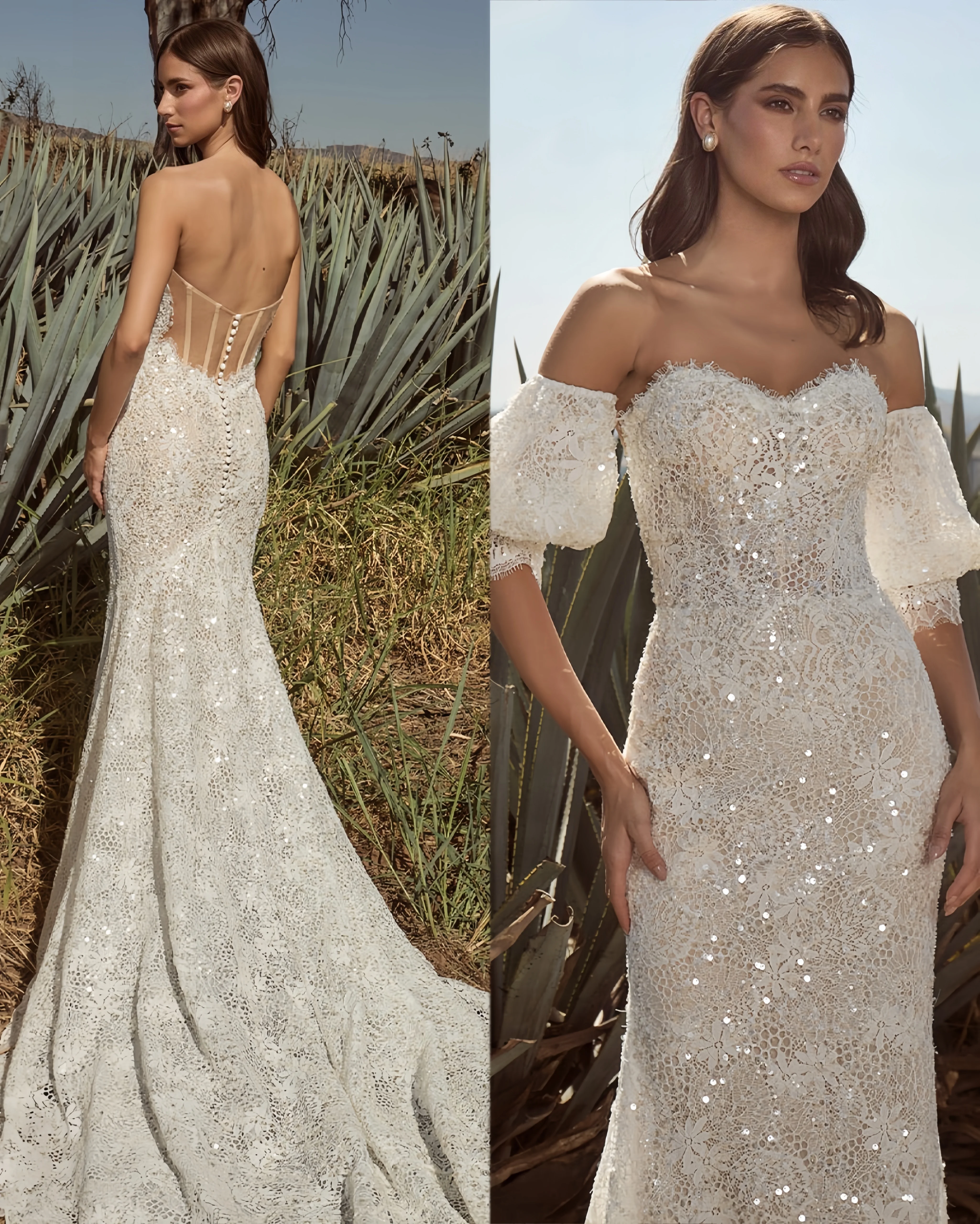 

Custom-made mermaid wedding dress, sequined half-sleeve applique, luxurious foyer