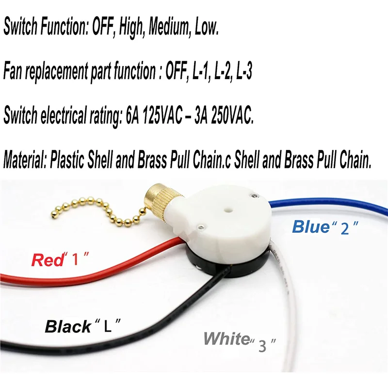 천장 선풍기 조명 스위치, 징이어 ZE-208S E89885, 3 속도, 4 와이어 선풍기 스위치, 풀 체인, 선풍기 조명 스위치, 브론즈, 1 개