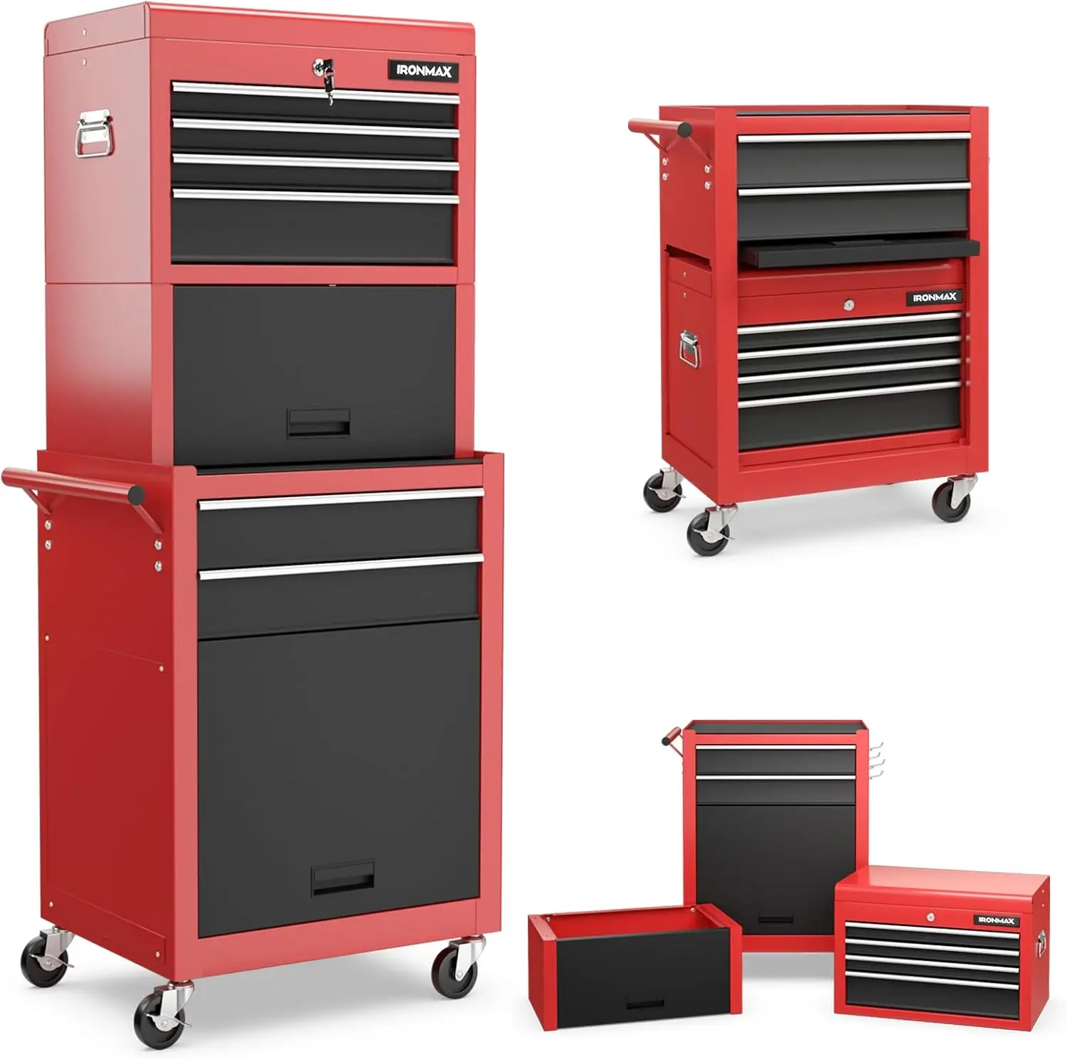 Cabinet on Wheels, 6-Drawer Lockable Rolling Tool Chest w/ 4 Universal Wheels, 2 in 1 Detachable Tool Box Storage Organizer