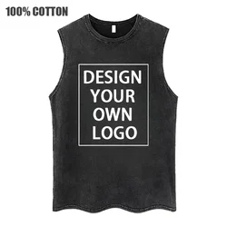 Men's Custom Tank Tops Vintage Washed Cotton Summer Vest DIY Logo Print Tshirts Harajuku Hip Hop Streetwear Personalized Tops