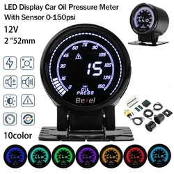 Car Electronics Multicolor Digital LED Display Car Oil Pressure Meter With Sensor 2 in 52mm 0-150psi 4 buzzer levels.