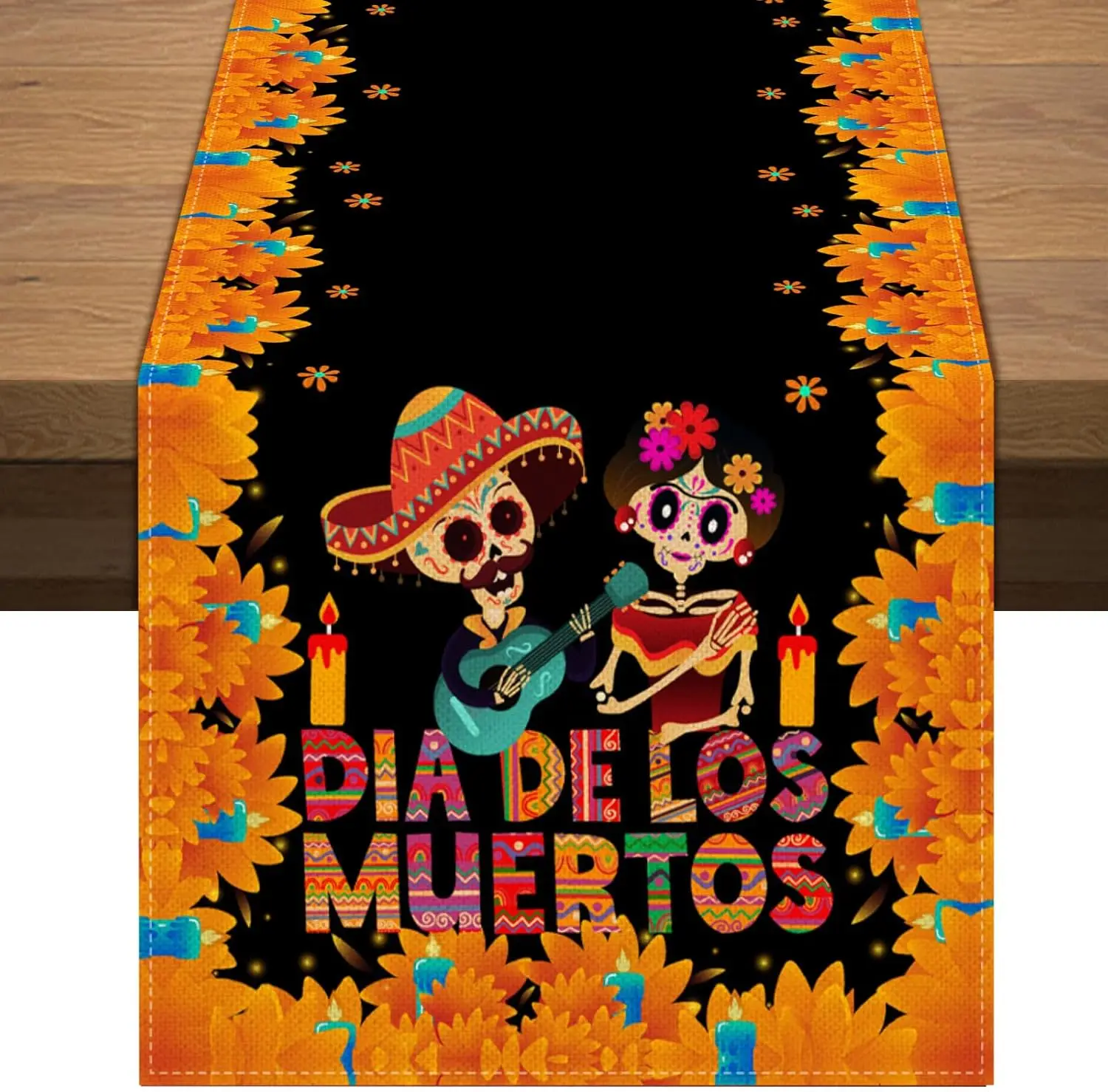 Mexican Day of The Dead Linen Table Runners Mexico Dia De Los Muertos Sugar Skull Table Runner Holiday Kitchen Party Table Decor