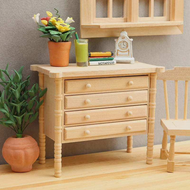 1 Stück Puppenhaus Miniatur Birke Lagerschrank Nachttisch Schublade Truhe 1:12 Mini Möbel Modell Dekor Puppenhaus Zubehör