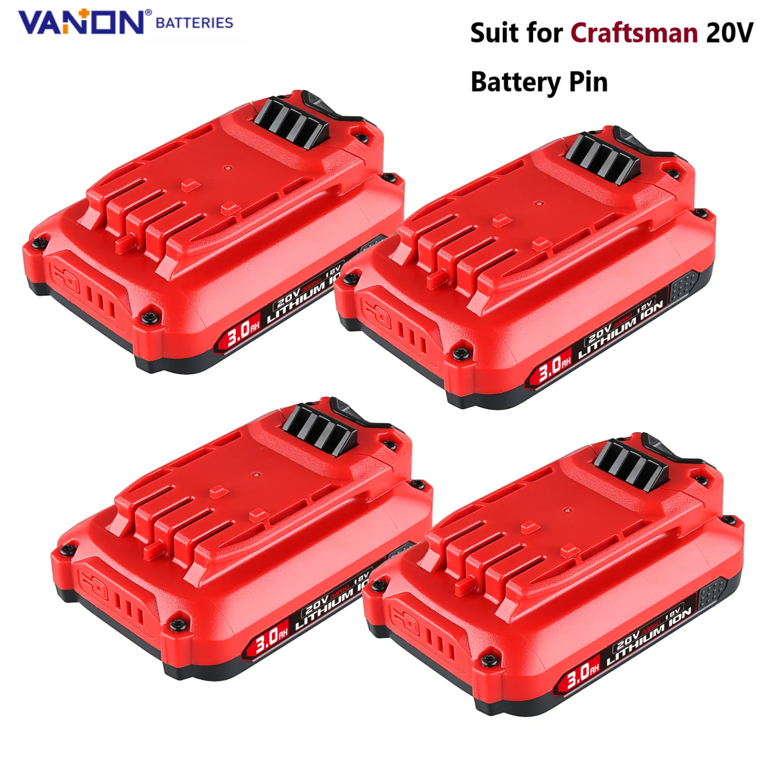

VANON 1/2/4Pack 20V 3.0Ah Lithium Battery Compatible with Craftsman 20V Battery Pin CMCB201 CMCB202-2 CMCB204-2
