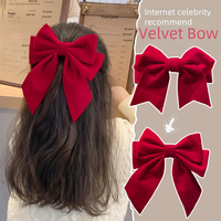 Red Velvet Children Hair Clips Large Butterfly Knot Headwear Girls Hair Accessories New Year Baby Princess Ties