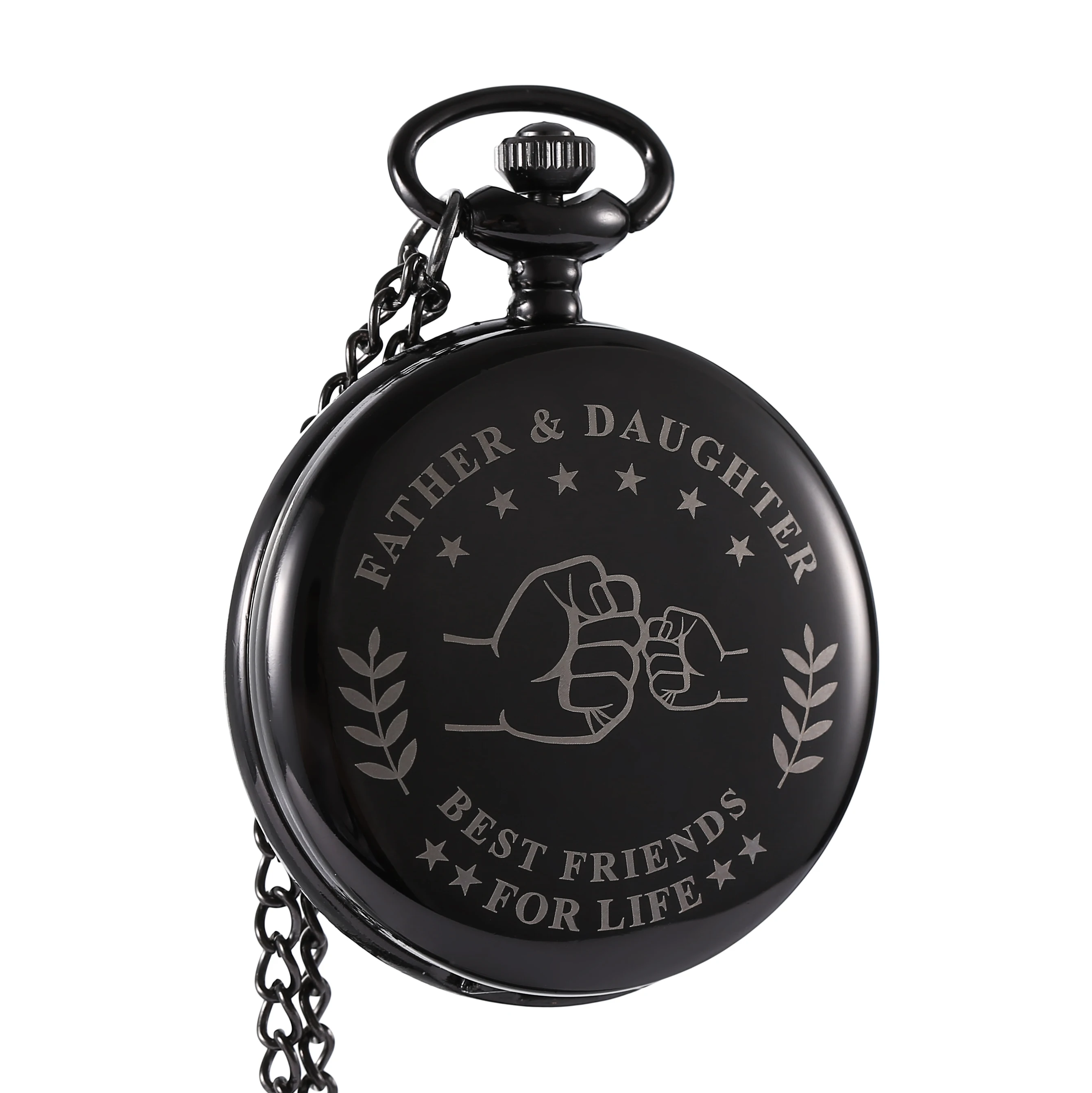 Black Quartz Pocket Fob Watch para Membros da Família, Colar Original, Cadeia Pingente, Antigo Presente, Presente