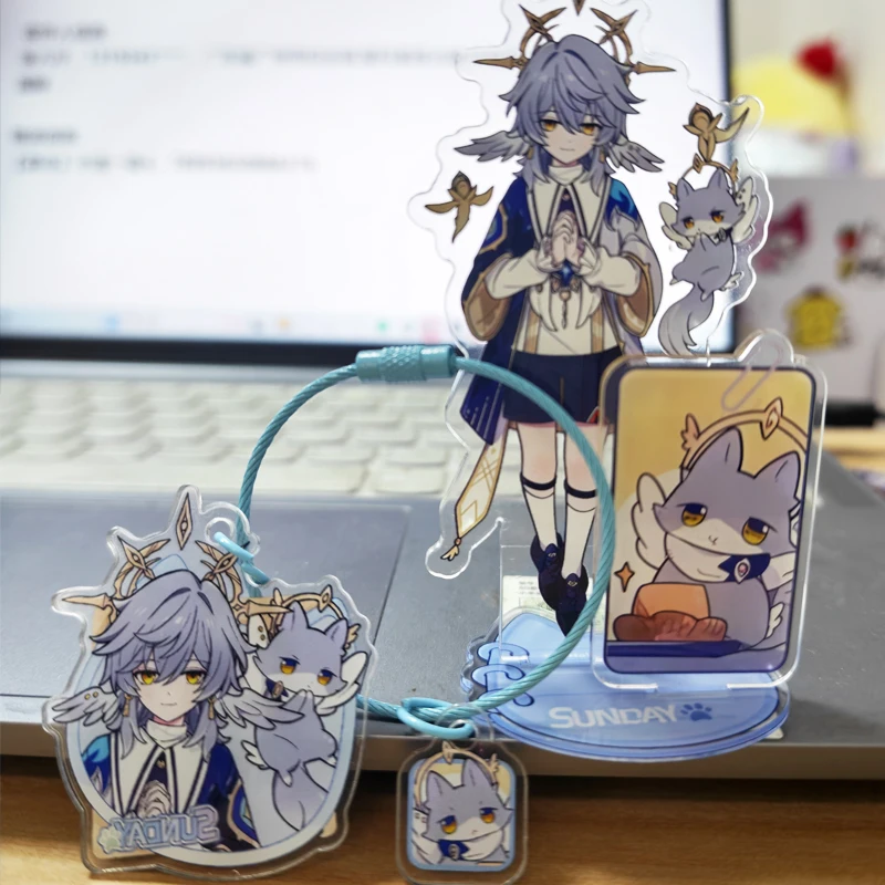 2Pcs/Set Sunday Little Meow Series Game Merchandise Acrylic Keychain and Stand