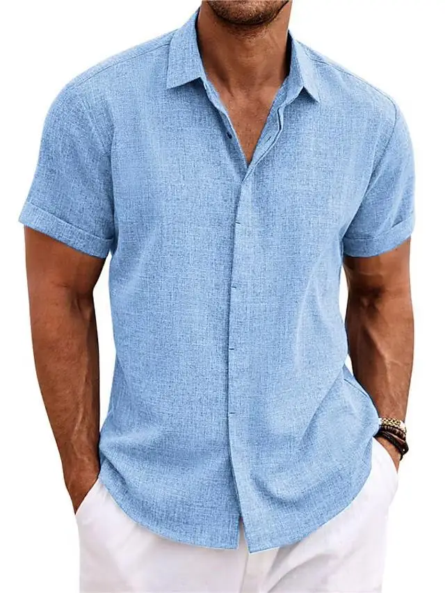 2023Bestselling Men's Beach Shirt Retro Linen Shirt Men's Luxury Top Solid Casual Summer Short Sleeved Men's Clothing Large Size