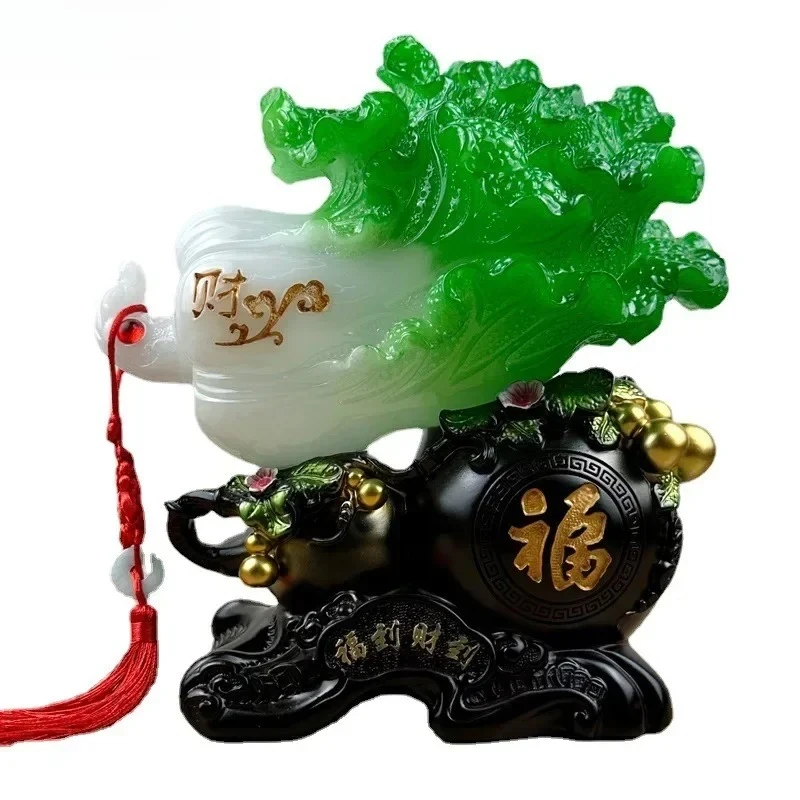 1 PC Resin jade cabbage ornaments living room Wine cabinet Sculpture Crafts Attract wealth home decoration Housewarming gift