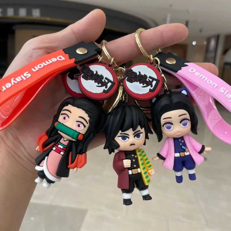 Demon Slayer Keychain Anime Kimetsu No Yaiba Cute Tanjiro Nezuko Doll Keyring Bag Pendent Car Ornaments Key Accessories Toy Gift