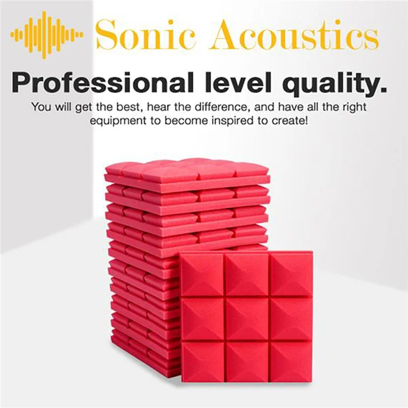 Stylish-12 PCS Soundproof Foam Wall Panels Studio Sound Proof Foam Panels Soundproofing Wall KTV Room Red