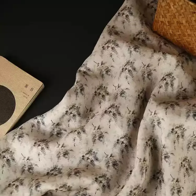 

1 ярд, стеганая ткань рами с растениями и цветами, рубашка, юбка, ткань Cheongsam для шитья