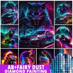 AB Animal Diamond Painting Fairy Dust Neon Speed Mosaic Cars And Wolf 5D DIY Full Drill Kits Handmade Gift 2024 New Home Decor