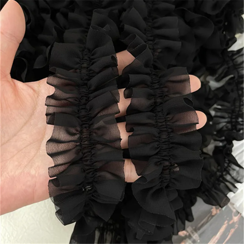 5CM Wide White Black Pink 3d Pleated Chiffon Fabric Embroidered Fringe Ribbon Lace Collar Ruffle Trim Dresses DIY Sewing Decor