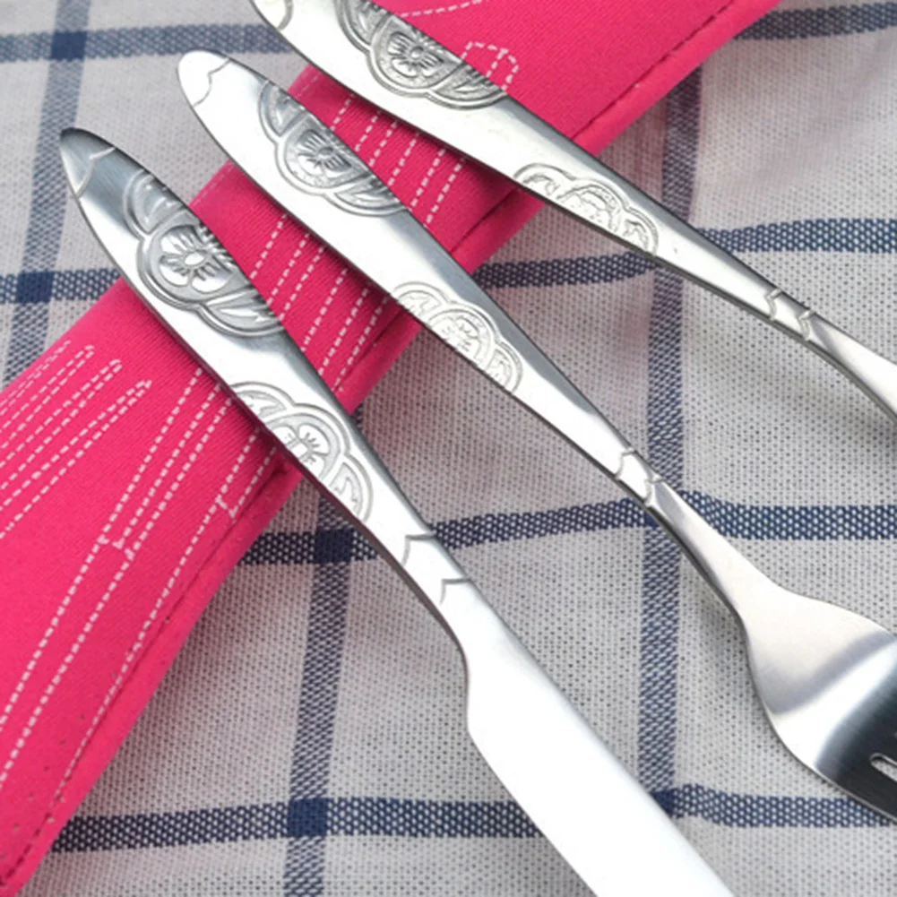 

3pcs Stainless Steel Western Food Cutlery Set Steak Knife Fork Spoon with Cloth Bag Creative Japanese-Style Green Tableware