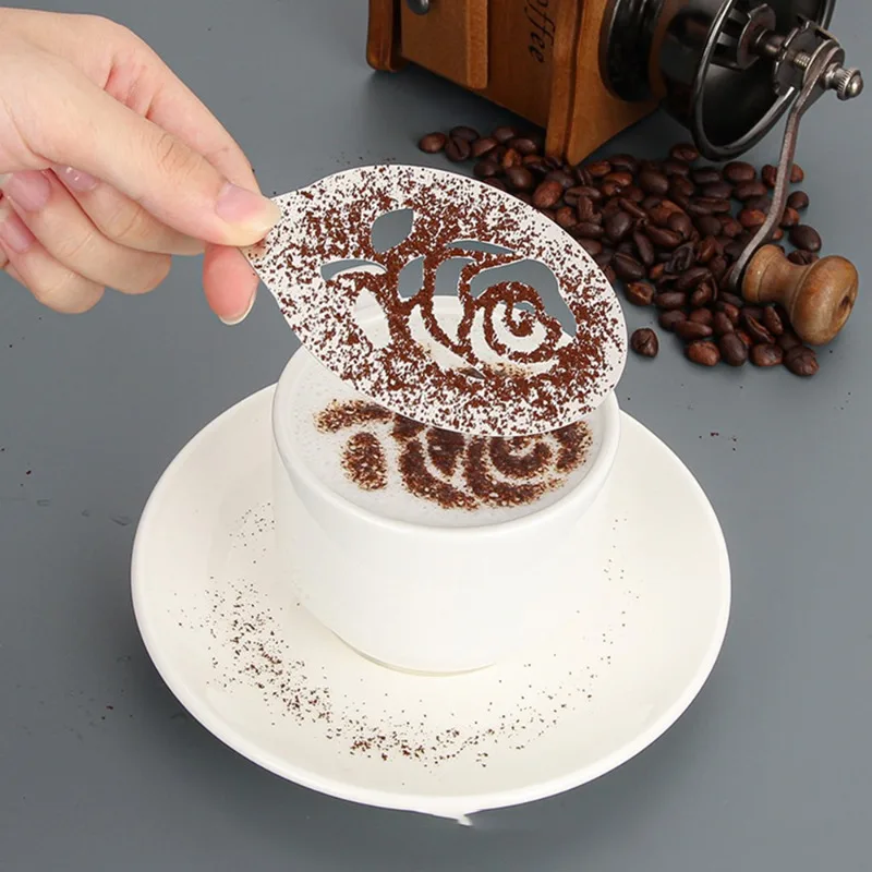 16 Pieces of Coffee Latte Art Mold Plastic Coffee Printing Model Thickened Coffee Milk Foam Spray Pattern Template