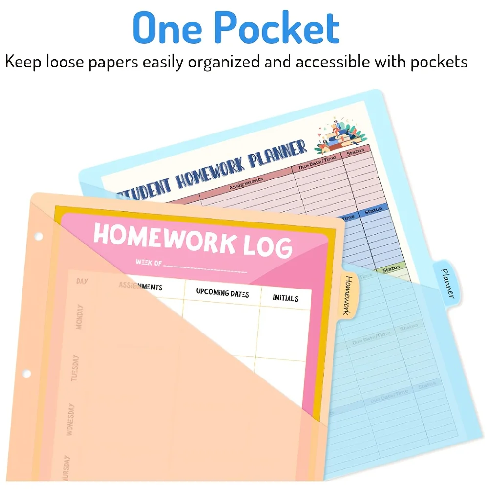 

8 Count Dividers with One/Two Pockets 8 Tab Binder Dividers Colorful Tab Binder Dividers with Pockets for Easy for School