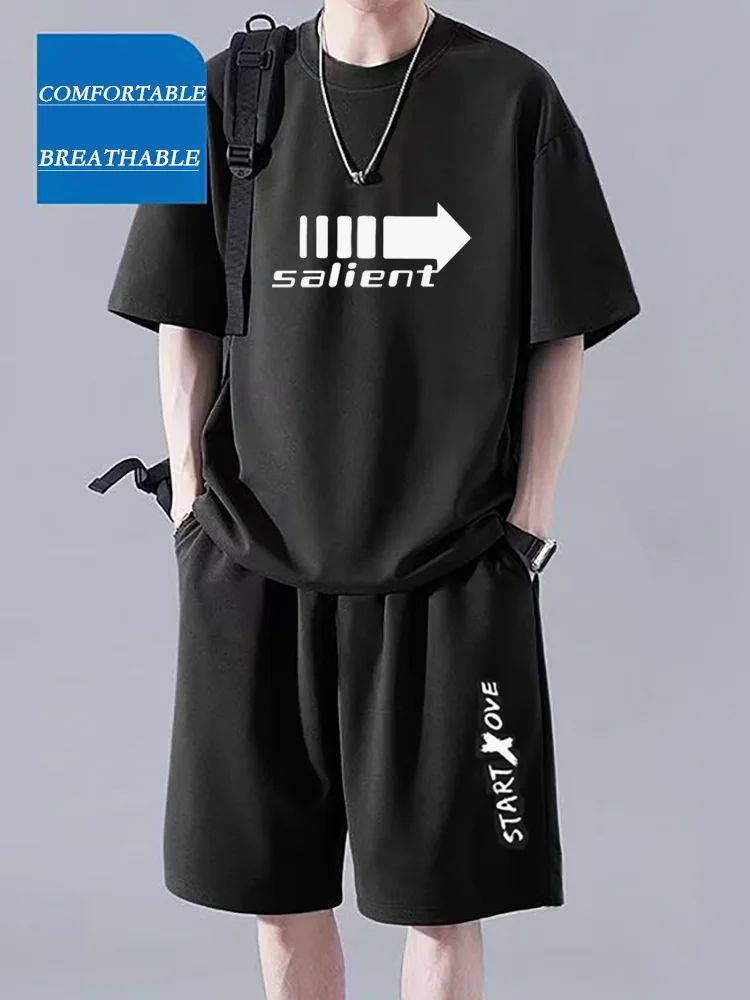

2025 Summer Men's Comfortable Casual Set + Cool and Breathable Short-sleeved T-shirt + Fashionable Printed Shorts Two-piece Set