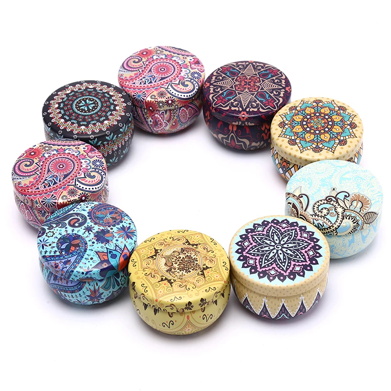 1PC NEW Mini Elegant Flower Tin Box DIY Candle Jar Balm Round Empty Iron Box Portable Lipstick Zipper Cream Storage Box