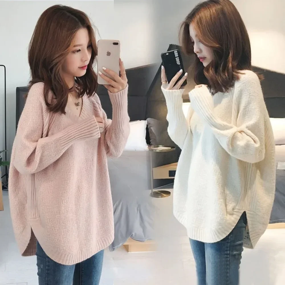 Korean-style Lazy Sweater Women 2024 Autumn Winter New Foreign-style Bottoming Sweater Loose Split Low-necked Slim Top