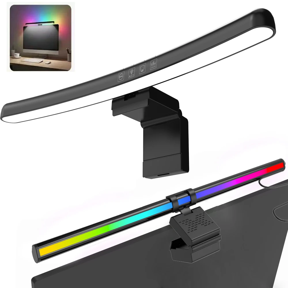 RGB Computer Monitor Light Bar LED Screen Hanging Lamp Eye Protection Table For Office/Home/Study/Read/Game Dimming Lighting