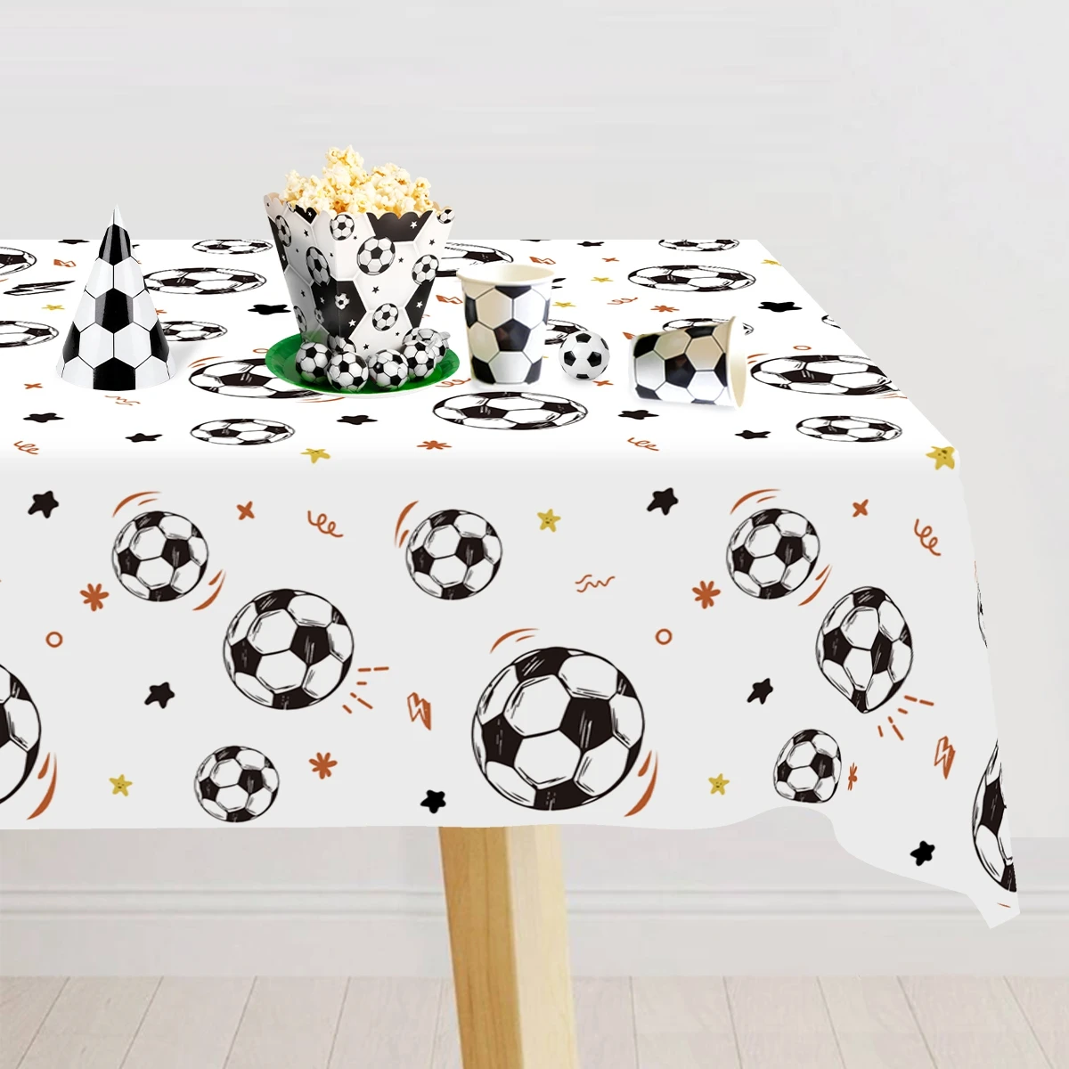 183x137cm Soccer Theme Disposable Tablecloth White Background Football Plastic Tablecover First Birthday Party Decorations