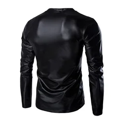 Tops Mens T-Shirt Nightclub L-4XL Long Sleeve Muscle Tee Wet Look All Season Blouse PU Leather + Polyester Practical