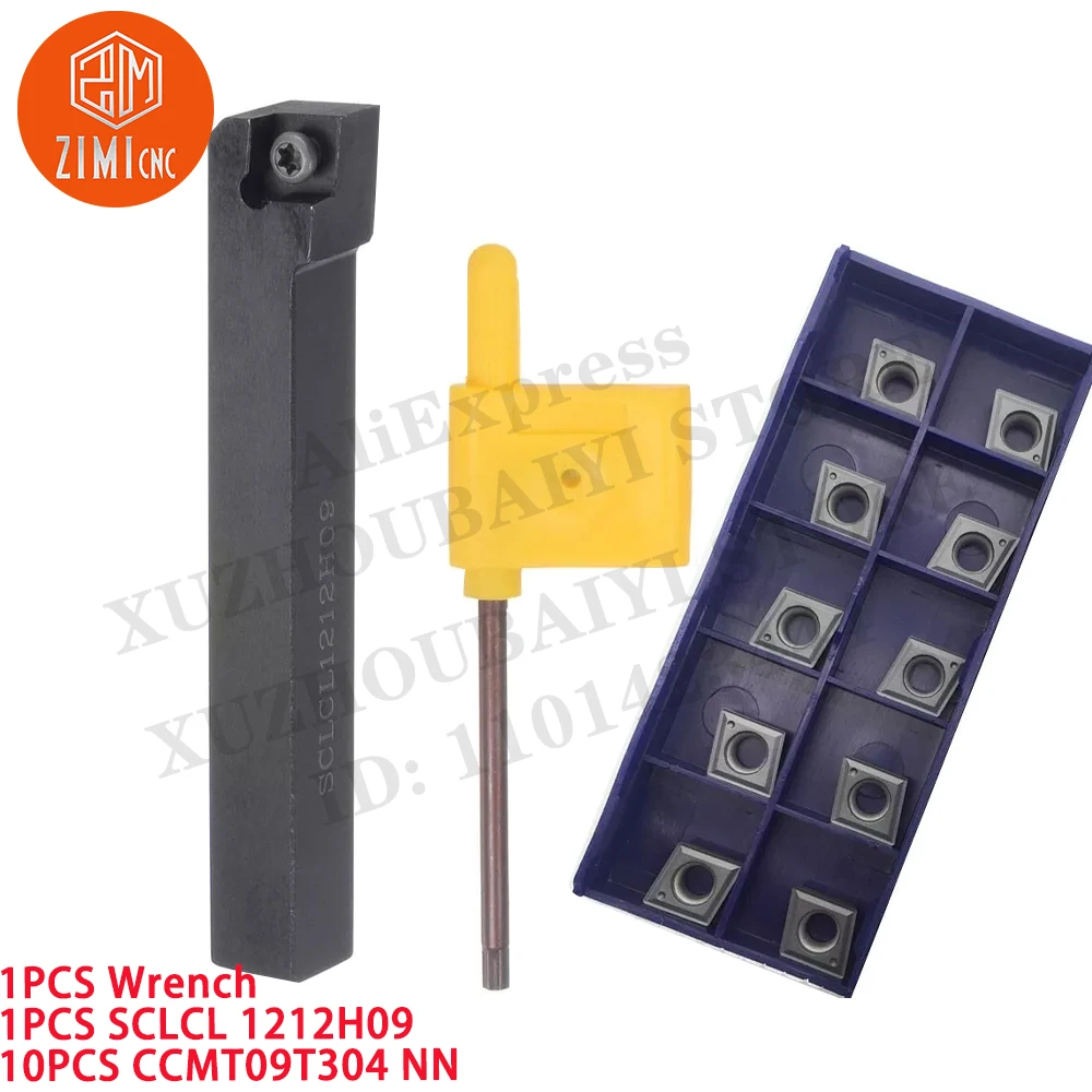 1PCS SCLCL1212H09 12*100mm CNC External Turning Holder + 10PCS CCMT09T304 NN cutting tool metal lathe mechanical Carbide Inserts