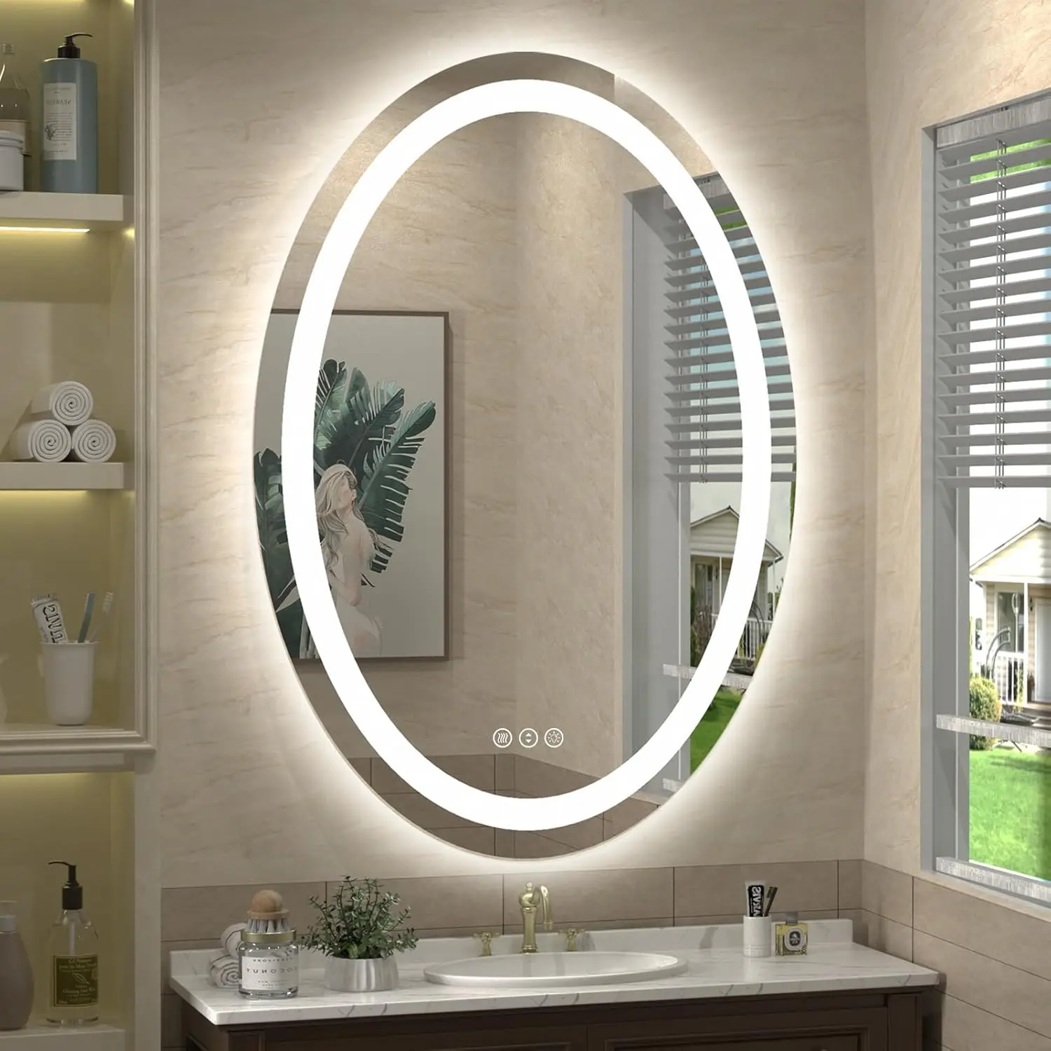 40x30 Oval LED Bathroom Mirror Lighted Vanity Mirror for Wall Anti-Fog Shatter-Proof Dimmable Memory 3 Colors