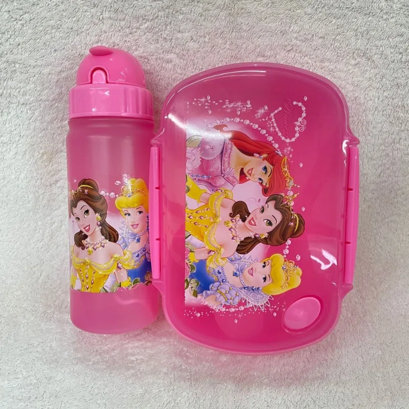 Disney Elsa Lunch Box Water Bottle Set Cartoon Outdoor Sports Plastic Cup Student Picnic Food Fruit Salad Containers Bento Boxes