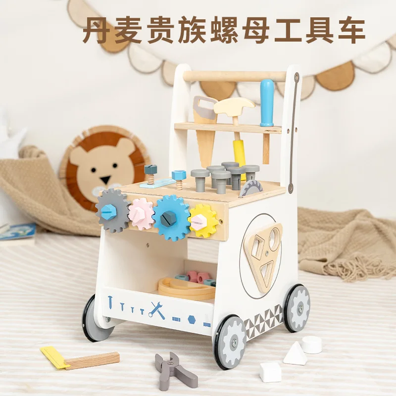 Children's Wooden Tool Table Nut Assembly & Push Toy Anti-Tip