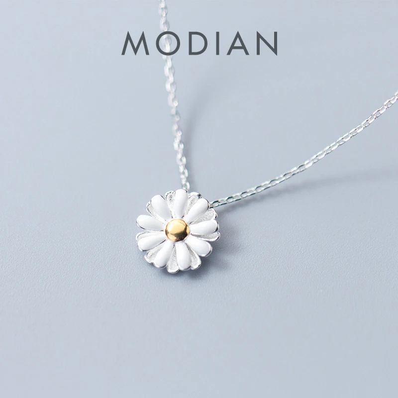 

Modian 2021 New Brand Sun Daisy Flower Charm Necklaces Pendant Fashion Chain 925 Sterling Silver Jewelry For Women Present Gift