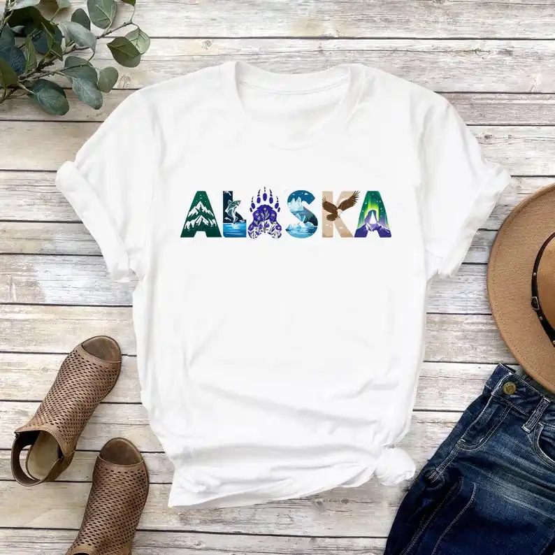 T-shirt grafica vintage Alaska Illustrazione naturale Avventura nella natura selvaggia Estate maniche corte Harajuku Streetwear Top T-shirt