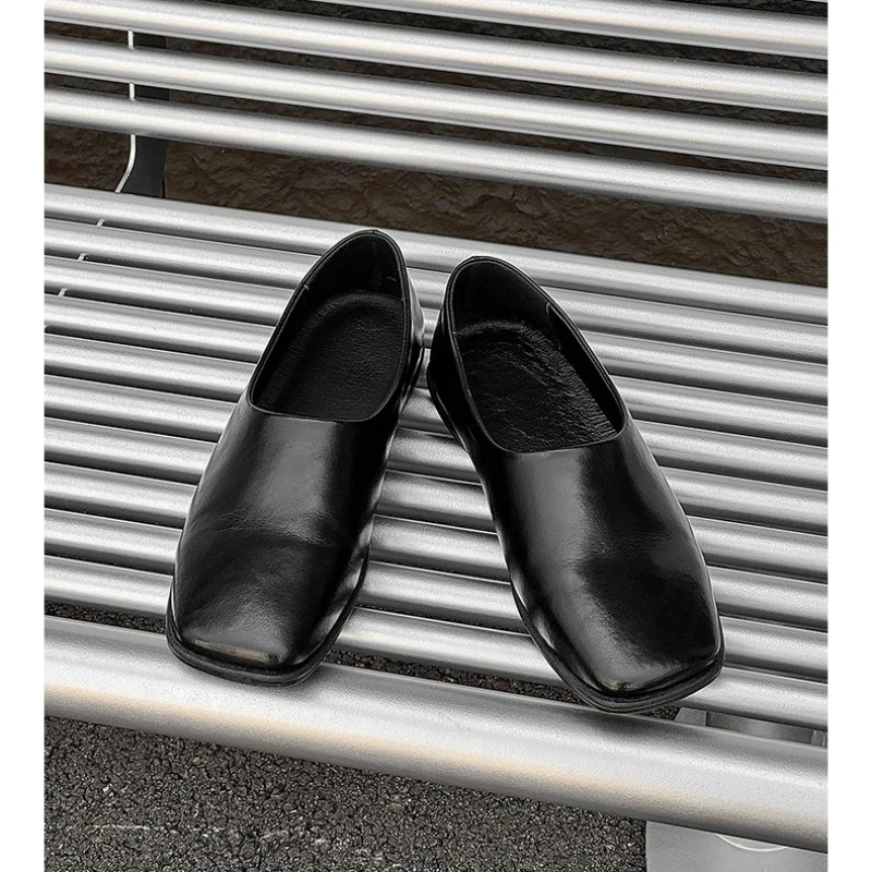 

Мужские кожаные повседневные туфли, удобные, весна 2026, для улицы, на плоской подошве, элегантные, черные, слипоны, ручной работы, лоферы, мужской размер 46