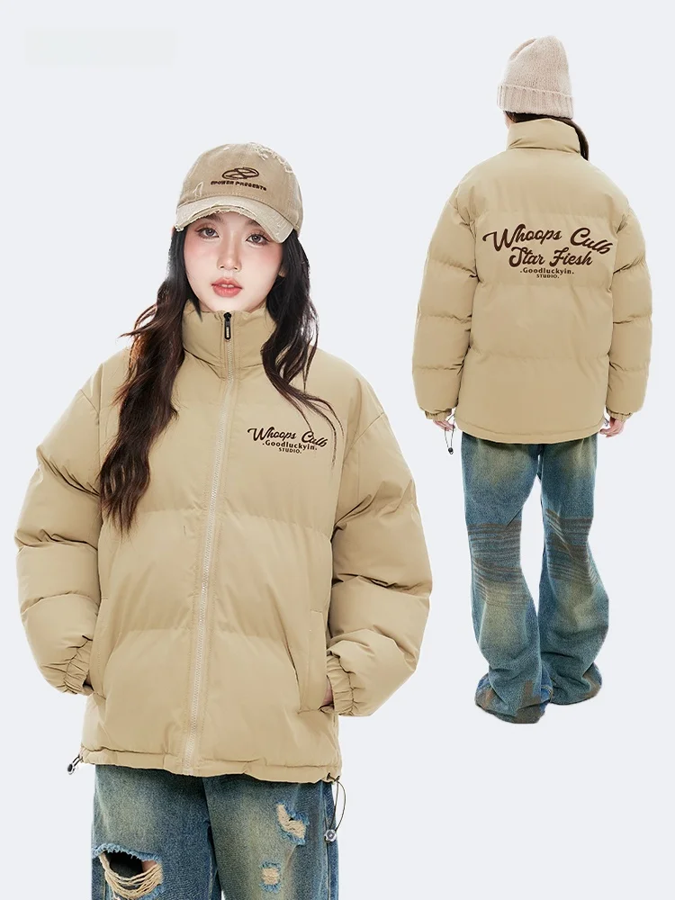 

Whoops Новое зимнее хлопковое пальто с буквенным принтом Whoops, свободные пуховые топы для пар, обычные све, длинные