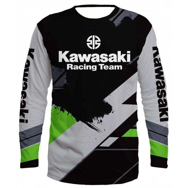 

Летняя мужская футболка с круглым вырезом и длинными рукавами Kawasaki, повседневная, простая, с принтом, дышащая, быстросохнущая, удобный спортивный топ